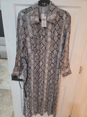 Mango Snake Print Midi Dress in Gray and Black